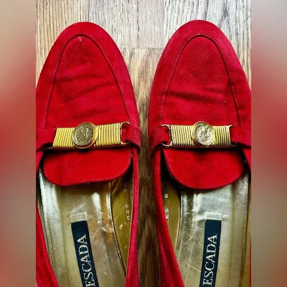 Escada Women's Shoes Suede Red/Orange Loafers Flats Size 8 - VINTAGE - Picture 2 of 9